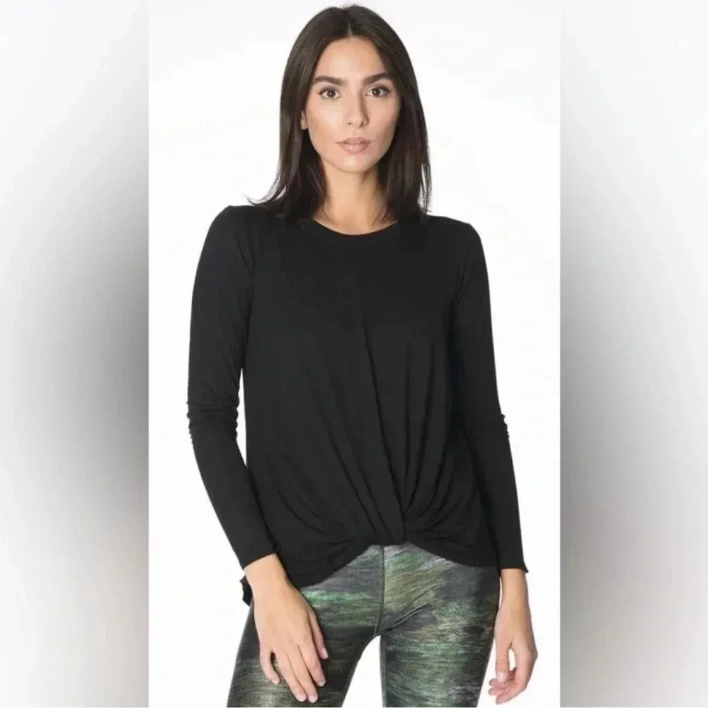 Terez Black Twist Front‎ Long Sleeve Top XS